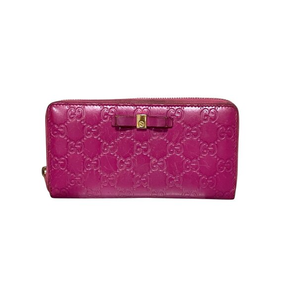 Gucci Guccissima Bow Zip Around Long Wallet in Fuschia - Picture 1 of 9